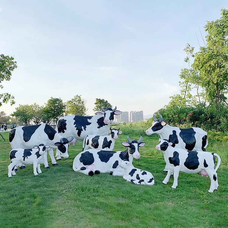 Support Customized Life Size Realistic Fiberglass Animal Cow Statue Sculpture Farm Yard Decoration