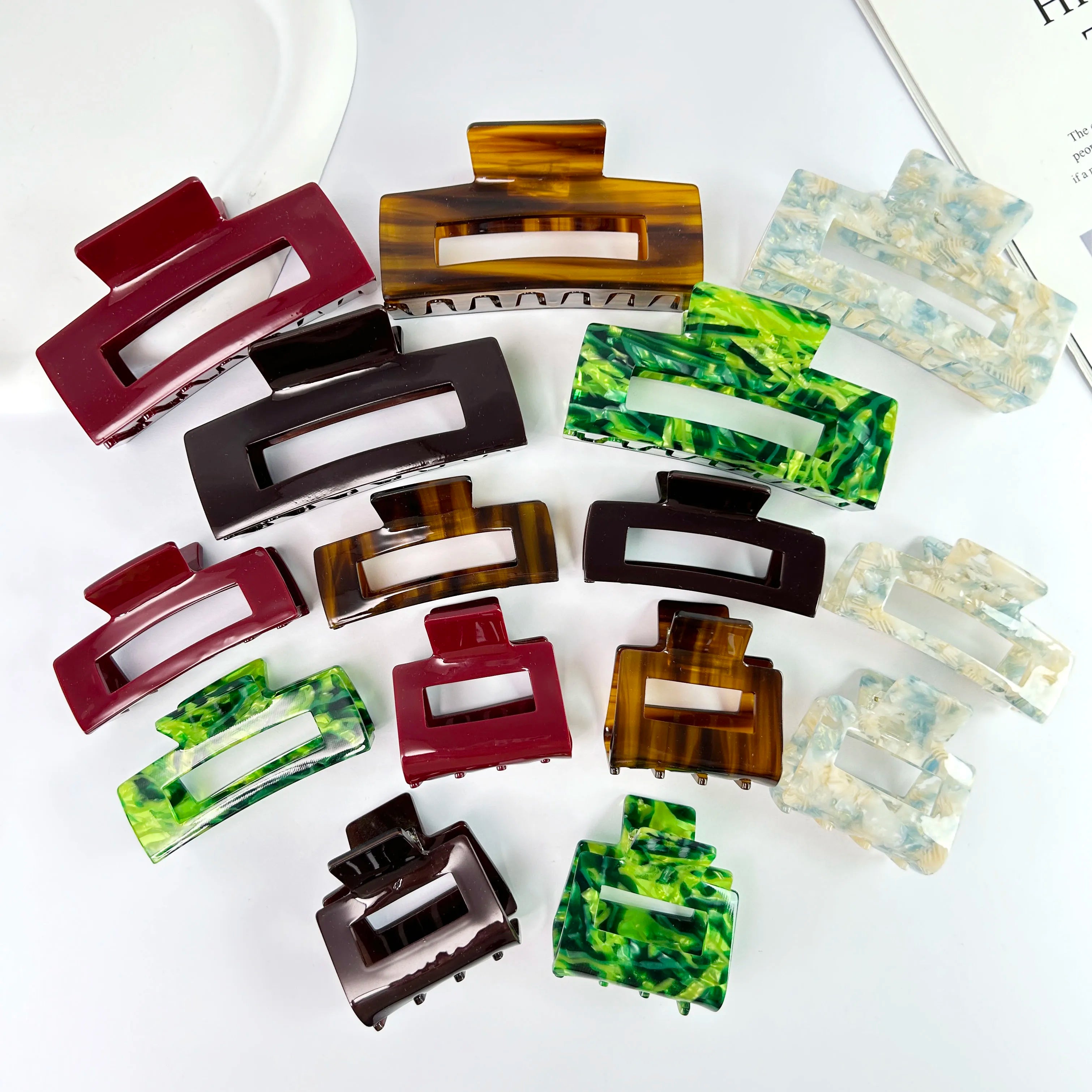 IT120 Custom Color logo 5cm 7.5cm 10cm Women Acetate Hair Clip Square Out Hollow Colored Marble Acetic Acid Claw Hair