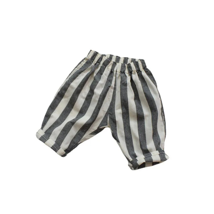New Spring Children's Casual Pants Boy Capri Pants Korean Version Striped Loose Stylish Girls Pants
