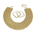 New Hot Sale African Jewelry Sets Exaggerated Alloy Beaded Choker Statement Necklace Chunky Bib Collar Square Hoop Earrings