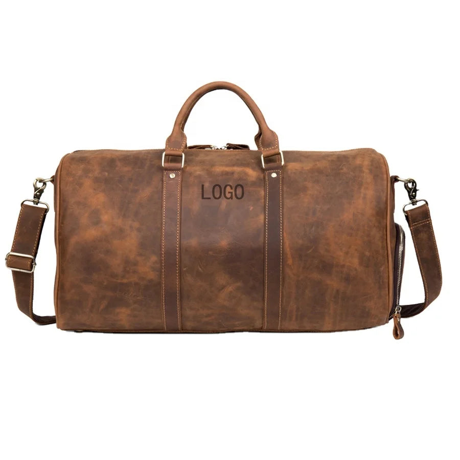 Top Sales Luxury Single Shoulder Custom Leather Duffle Bag Zipper Genuine Leather Holdall Weekender for Shoes Compartment