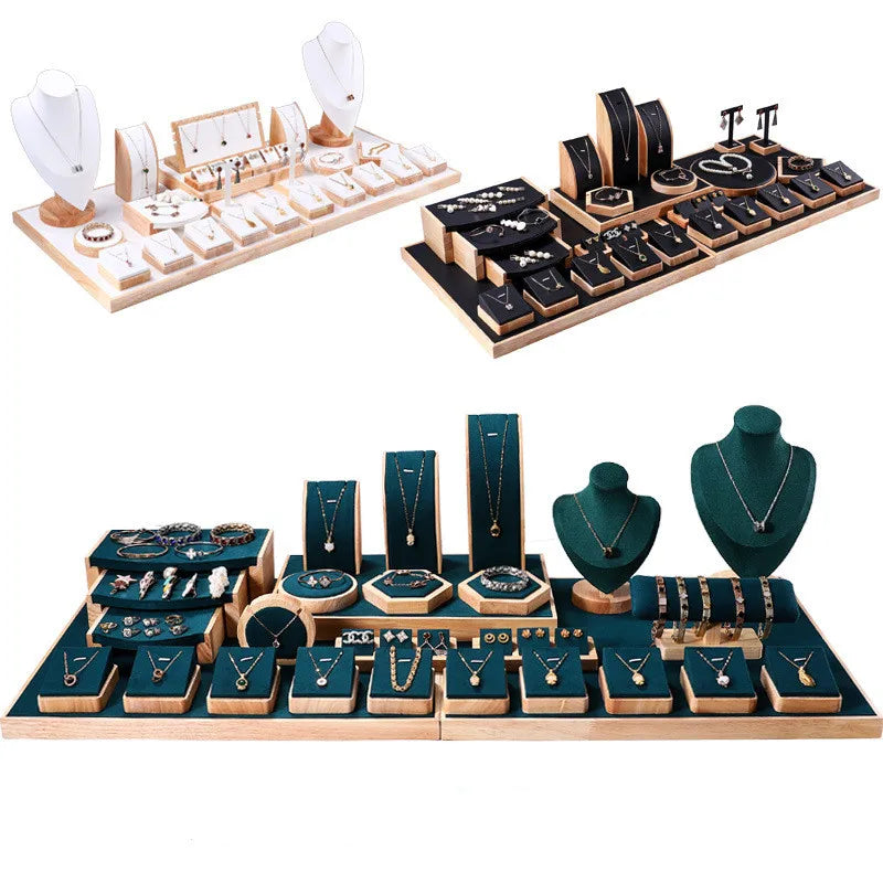 Fashion Jewelry Displays for Store Luxury Jewelry Display Props Custom Wooden Jewelry Stand Display Set