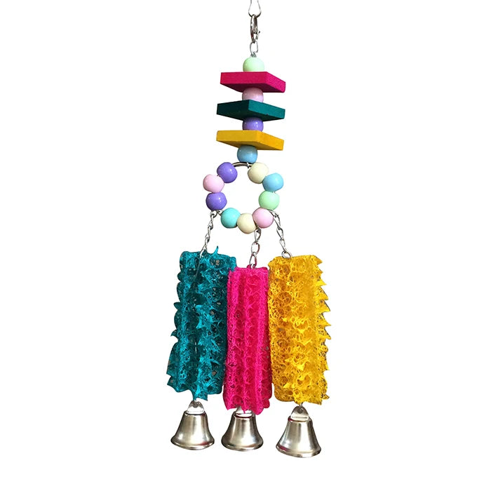 Hot Selling Classic Luxury Eco-Friendly Bird Pet Parrot Chewing Gnawing Toy Natural Wood Loofah Stainless Steel Interactive Beak