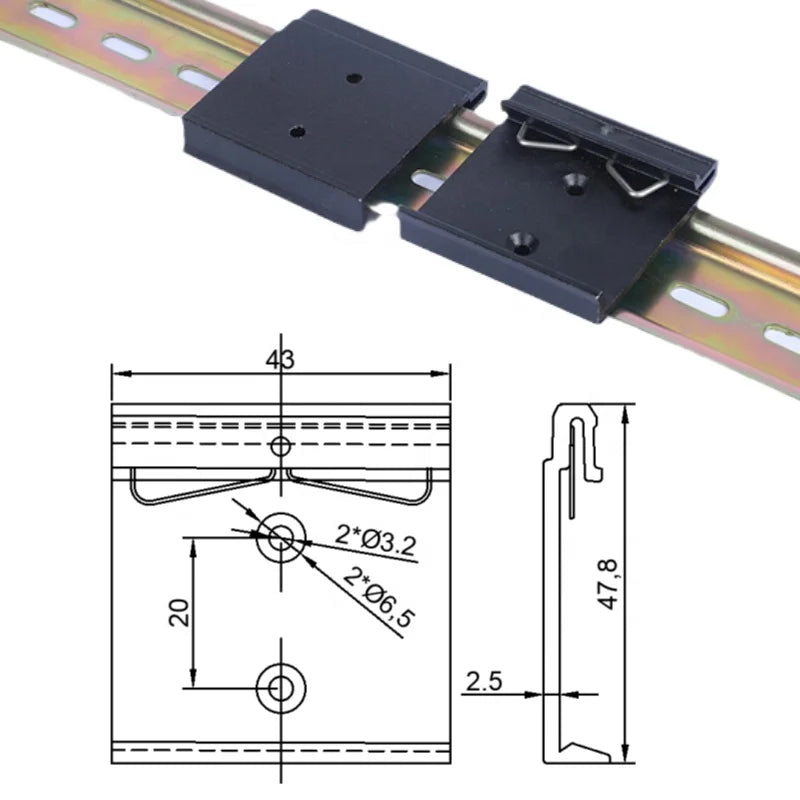 Aluminum Alloy 43mm Wide Vertical 2-Hole Distribution Box Guide Rail Fastener 35mm Industrial Snaps Buckle with Rail Hook
