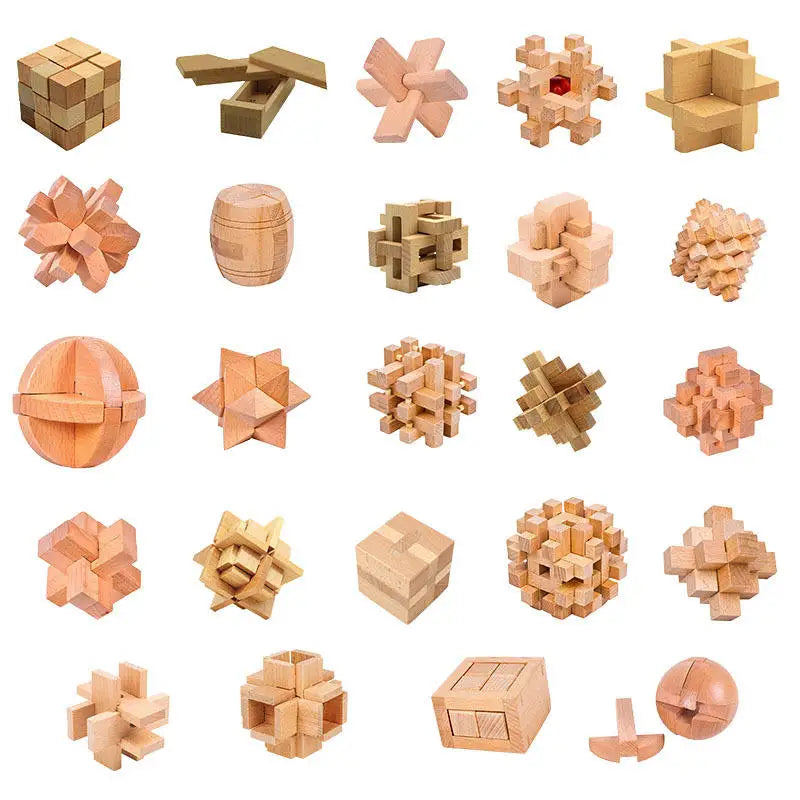 Wooden Classical Brain Teaser 3D Jigsaw Puzzle Unlock Toy Montessori Educational Decompression Toys for Kids and Aults