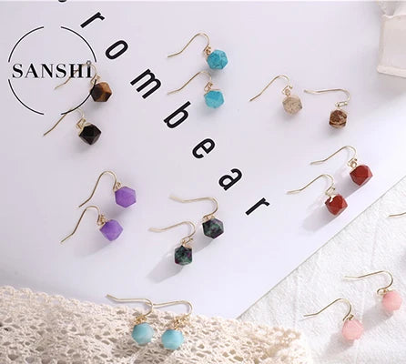 New Arrival Fashion Gold Plated Charm Earrings Multi Color Crystal & Rhinestone Cube Shape Men's Jewelry Gift