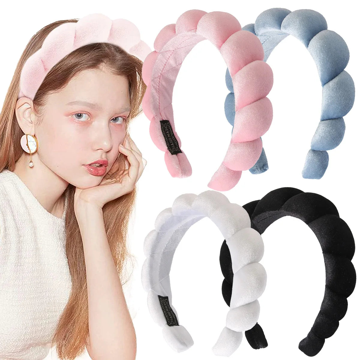 Women Makeup Sponge Headband Lovely Braided Hairband Headwear Wide for Bath Yoga Hairbands