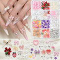 NEW 12 Grids Box Packing 3D Silver Gold Metal Zircon Butterfly Nail Art Decoration