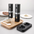 New Stainless Steel Automatic Black Rechargeable Electric Salt Pepper Mill Grinder Set With Base