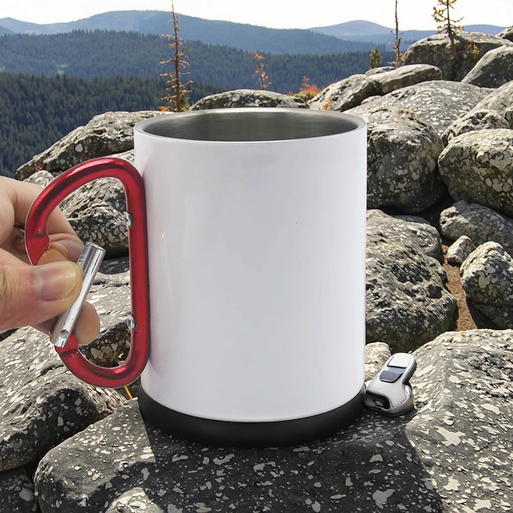 Manufacturer Price 10oz Stainless Steel 304 Camping Mug Carabiner Handle Double Wall Eco-Friendly Sublimation Office Cup Travel