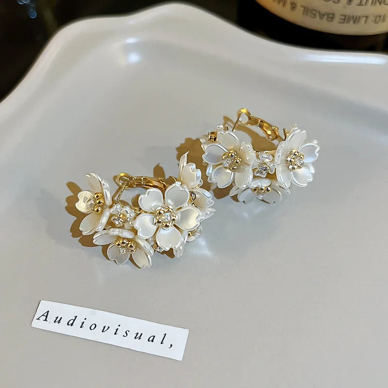 Korean New Exquisite Flower Splicing Earrings Temperament Simple  Versatile Earrings Female Jewelry Flower Earrings