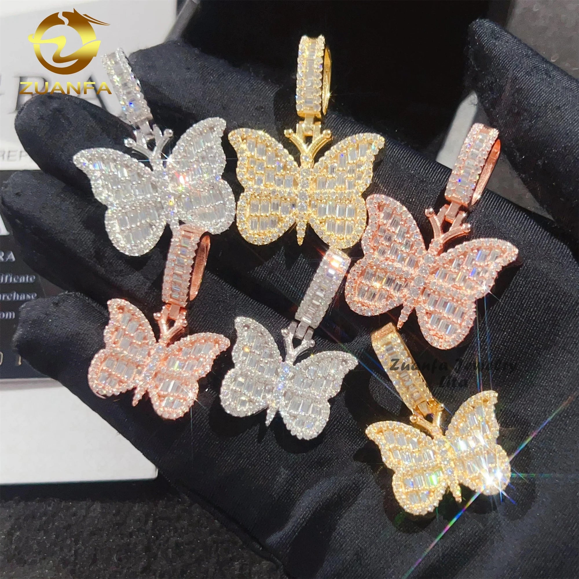 Hip Hop Jewelry Custom Butterfly Charms VVS Diamond 925 Silver Moissanite Hip Hop Pendant