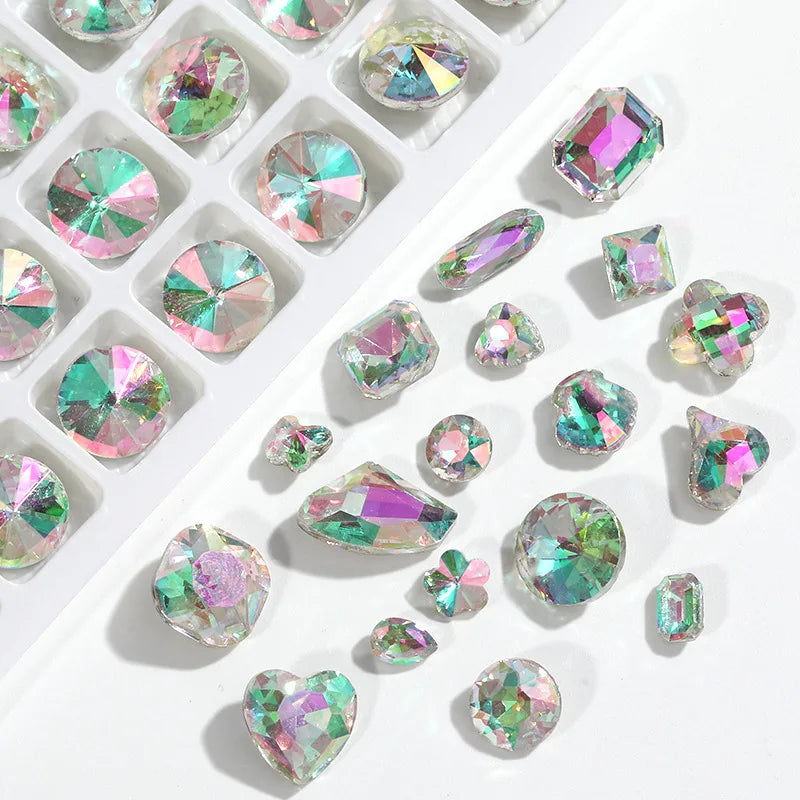Rhinestones Glass Crystal AB Diamond Rhinestone in Bulk Drop Around Acrylic Opp Bag Colors Garment Shoes Bags Glass Stone 5 Bags