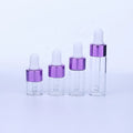RTS Hot Selling MIni 1ml 2ml 3ml 5ml Clear Cosmetic Sample Essential Oil Glass Dropper Bottle Vials With Purple Dropper