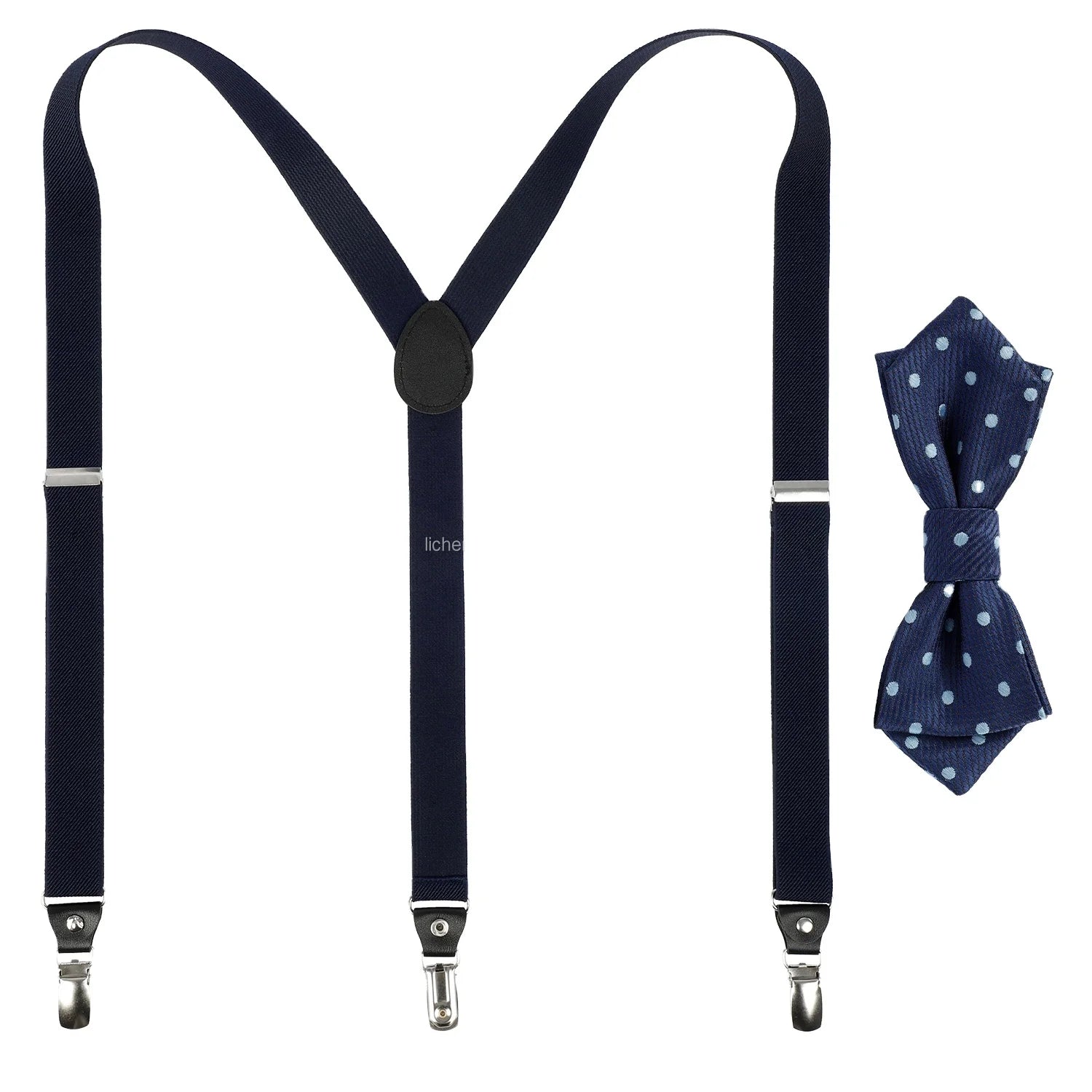 Boys and Girls Universal Solid Color 3 Clip Y Type Suspenders Bow Tie Set Children's + Bow Tie Treasure Polyester Elastic 2.5cm