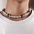 Street Hipster Hip-hop Bouncy Pearl Splicing Necklace Asap rocky with Short Stainless Steel Men's Necklace