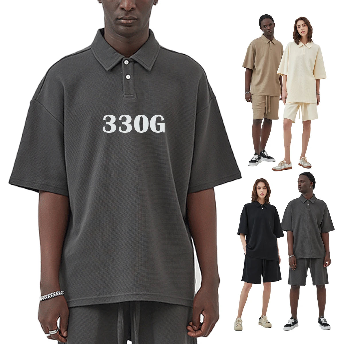 ODM/OEM Premium Quality 330gsm 71%cotton 29%polyester Wholesale Waffle Short Sleeve Oversized Blank Customized Couple t Shirts