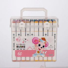 Custom Package 60 Colors Student Drawing Design Double-headed Marker Pen Set with Plastic Box