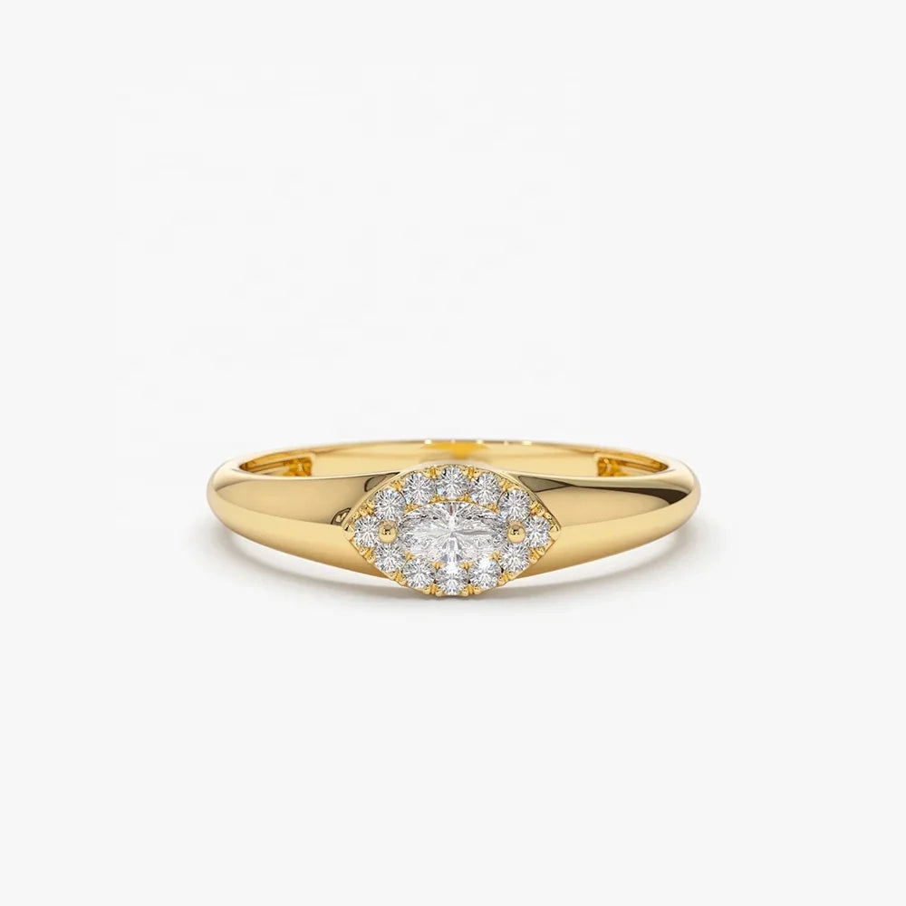 LOZRUNVE Trendy Halo Marquise Evil Eye Ring for Men Women 925 Sterling Silver Jewelry Gold