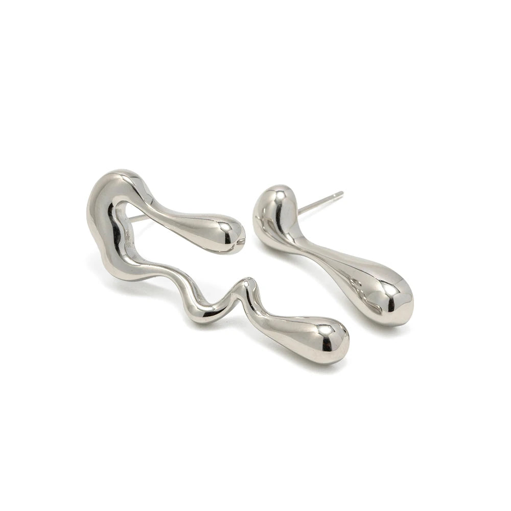 18k Gold Plated Stainless Steel Irregular WaterDrop Asymmetric Melting Ice Design Stud Earring
