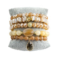 New Trendy Creative Women's Jewelry 5pcs Natural Stone Glass Bead Elastic Bracelet Oval Druzy Stack Bracelet Set