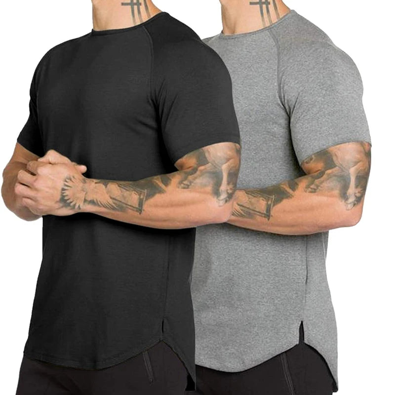 Men's Tshirt Men Tee Tops Wholesale Custom Short Sleeve Breathable Sport Running Fitness Muscle Bodybuildinggym Clothes Men