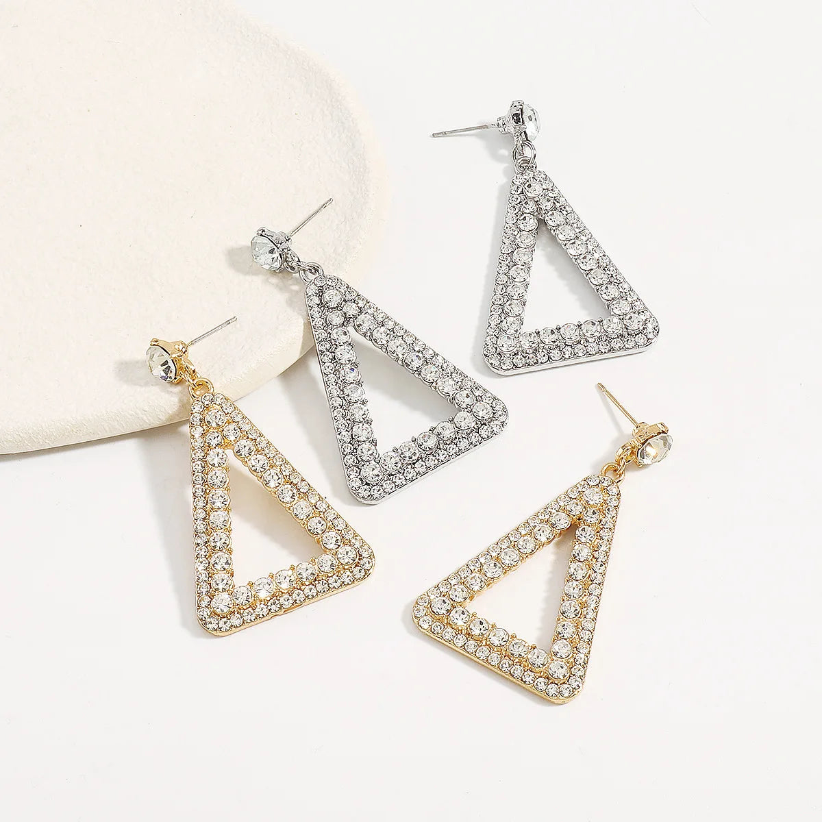Fashion Big Triangle Earrings Minimalist Design Crystal Rhinestone Geometric Triangle Shape Hoop Earrings for Women