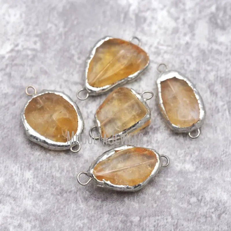 PC30866 Soldered Jewelry Raw Citrine Crystals Healing Stones Free Form Nugget Pendant Connector for DIY Jewelry Making