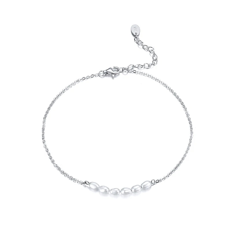 RINNTIN SA02 Initial Fashion Anklets Foot Jewelry Wholesale 925 Sterling Silver Freshwater Pearl Ankle Bracelet Anklets