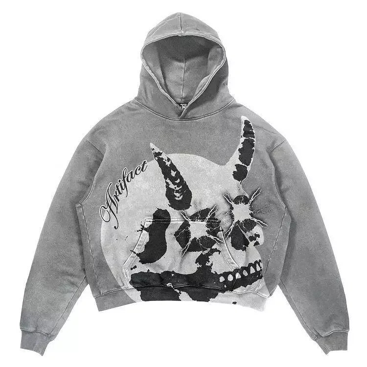 Men's Custom for Puff Print Raw Hem Pullover Hoodie XL Size Distressed Pullover Zipper Embroidered Acid Wash Techniques Screen