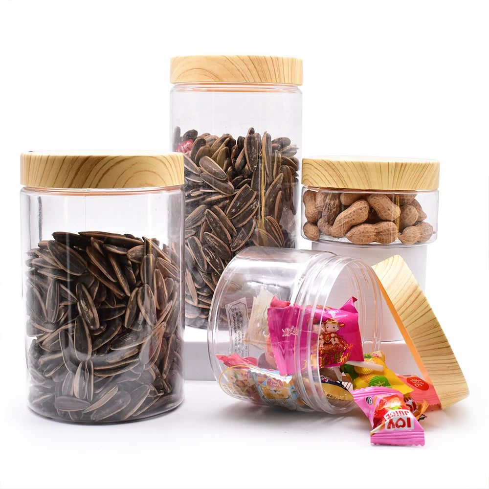 Skin Care Cosmetic PET Clear Round Jar with Bamboo Pattern Lid for Body Butter Lotion and Face Mask 300ml/500ml