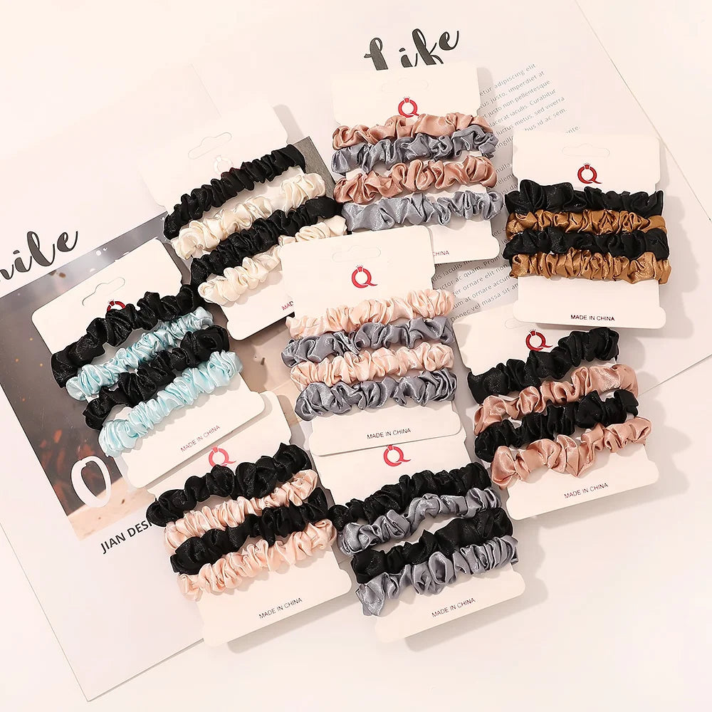 4pcs Satin Scrunchies Scrunchy Set Card Packing    Hair Tie Elastic Hair Band Ponytail Holder