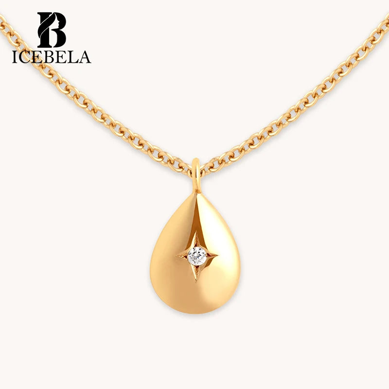 ICEBELA Wholesale Trendy Fine Jewelry 925 Sterling Silver Chic Light Luxury Pear Shape Inlaid Zircon Pendant Necklaces for Women
