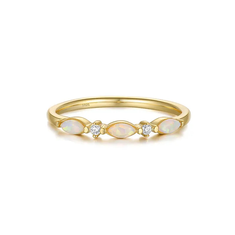 RINNTIN EQR29 Luxury Ladies Jewelry 925 Sterling Silver Rings Weddings Band With Zirconia & Opal 14K Gold Plated Rings for Women