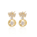 Fashionable 925 Sterling Silver Zircon Stud Earrings 18k Gold Plated Luxury Crown Design for Women-Anniversary Party Gift