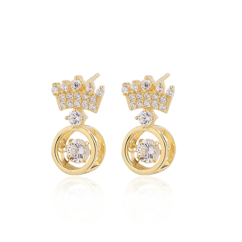 Fashionable 925 Sterling Silver Zircon Stud Earrings 18k Gold Plated Luxury Crown Design for Women-Anniversary Party Gift