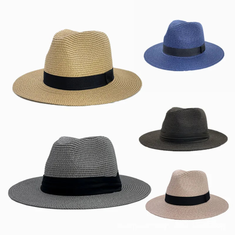 Panama Straw Hats for Women Summer Beach Sun Hat Wide Brim Fedora Cap