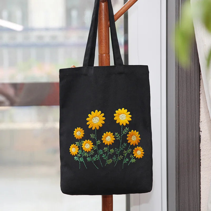 DIY Needle Embroidery Kit Ribbon Embroidered Canvas Bag Manual DIY Embroidered Single Tote Bag