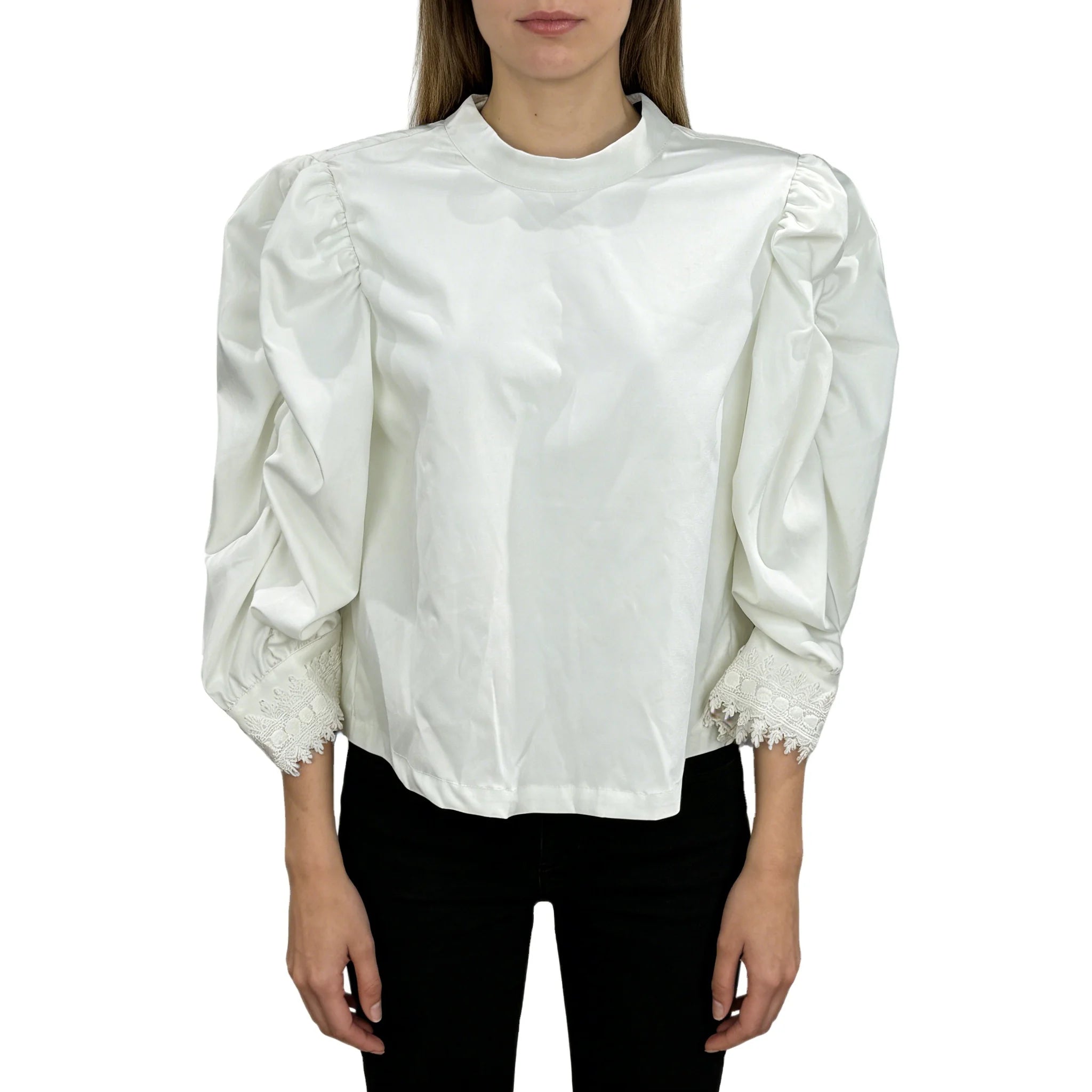 Custom Pretty Ladies White Casual Designs Lace Cuffs Blouses for Women Elegant for Daily Life