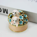 SHINNYGIFTS Enamel Trinket Box Dog on Flower Metal Pewter Jewelry Plating Wedding Favor Christmas Gift Direct GuangDong Factory