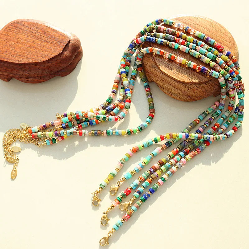 Handmade Natural Stone Stainless Steel Beads Bohemia Seed Beads Choker Necklace With Colorful Beads Necklaces