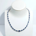 Starsgem Oval Shape Lab Sapphire Tennis Necklace Shape Round Shape Best Color Moissanite 14k White Gold Jewelry