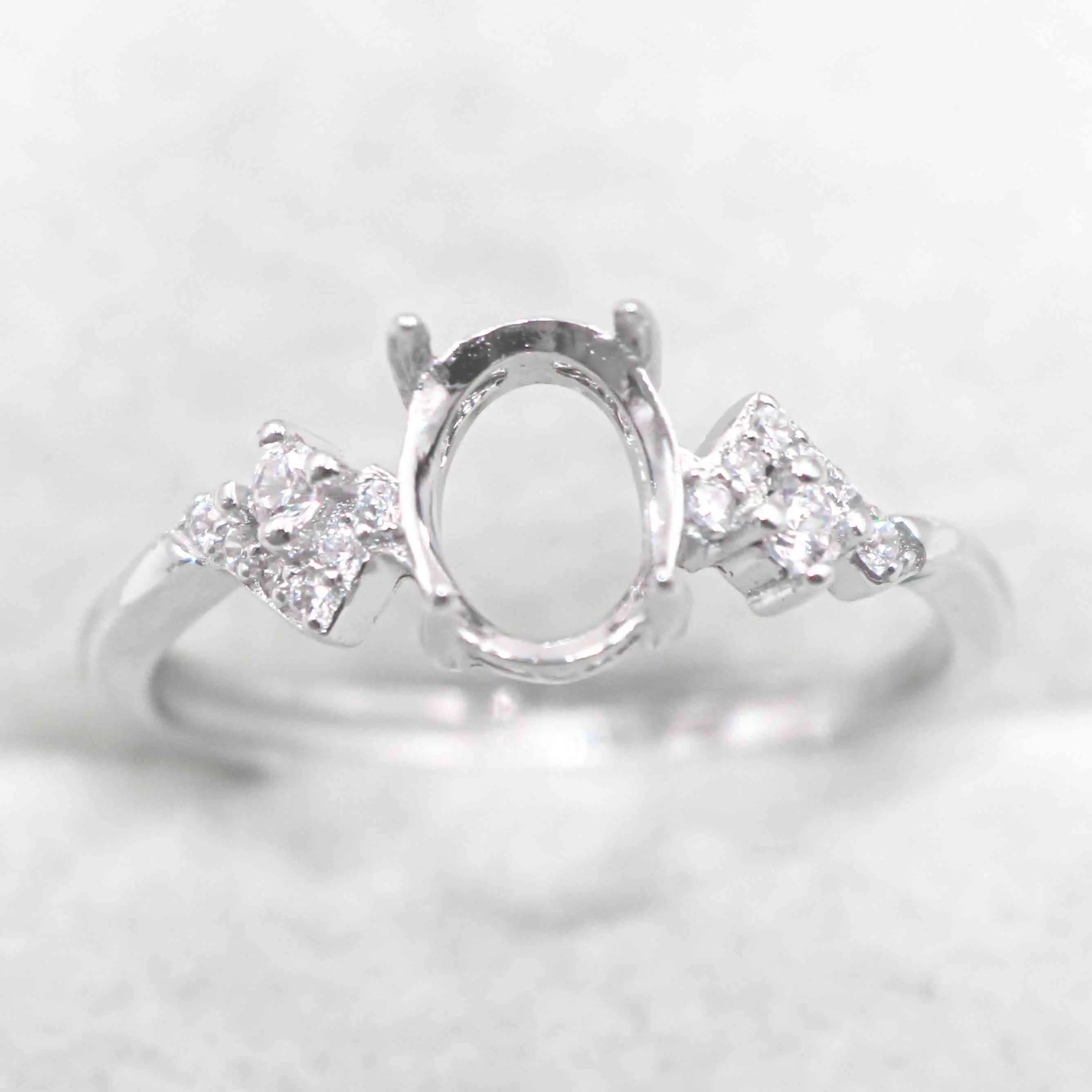 Sterling Silver 6*8mm Semi Mount Ring Empty Frame Blank Support Claw Setting S925 Base Holder Without Center Stone for DIY Inlay