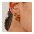 ERESI Fashion Waterproof 18K Gold Plated Jewelry PVD Stainless Steel Smooth Heart Pendant Bow Stud Earring for Girl