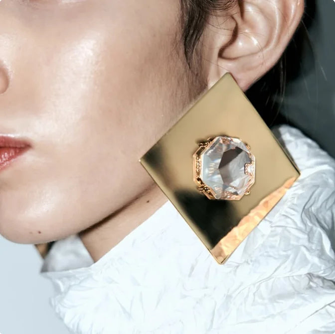 New ZA Earrings Glossy Smooth Metal Square Resin Stud Earrings for Women Holiday Party Jewelry Gifts Wholesale