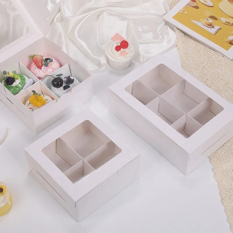 XJH 4 Grid White Cake Box Dessert 6 Grid Kraft Cake Boxes With Window Gift Box for Party Wedding