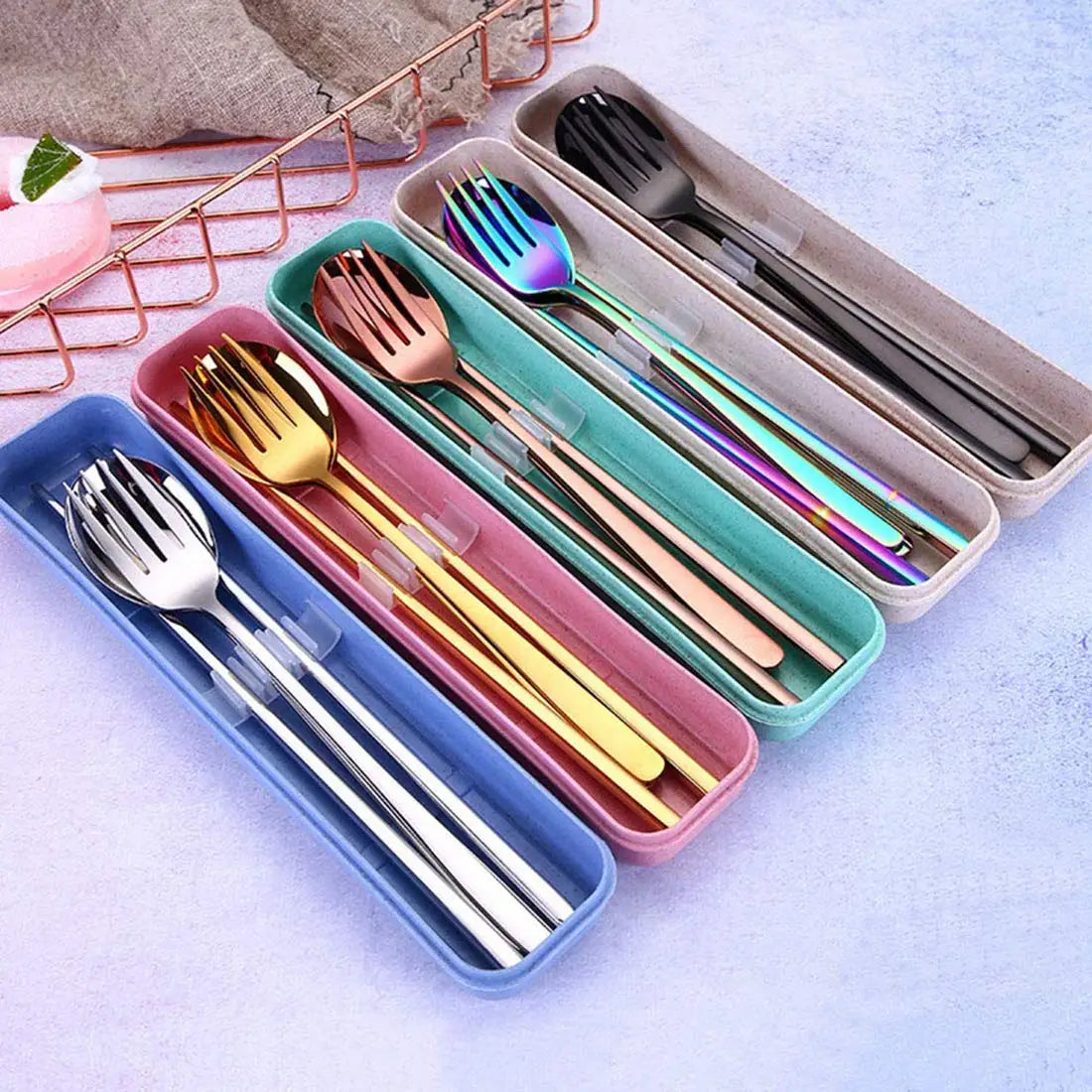 304 Korean Style Stainless Steel Travel Camping Reusable Cutlery Set