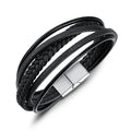 Punk Rock Jewelry Bracelet Stainless Steel Magnetic Buttons Leather Bracelet for Men