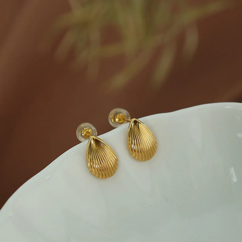 Minimalist Trendy Tarnish Free 18K Gold PVD Gold Plated Jewelry Hypoallergenic Stainless Steel Shell Shape Stud Earrings YF3639
