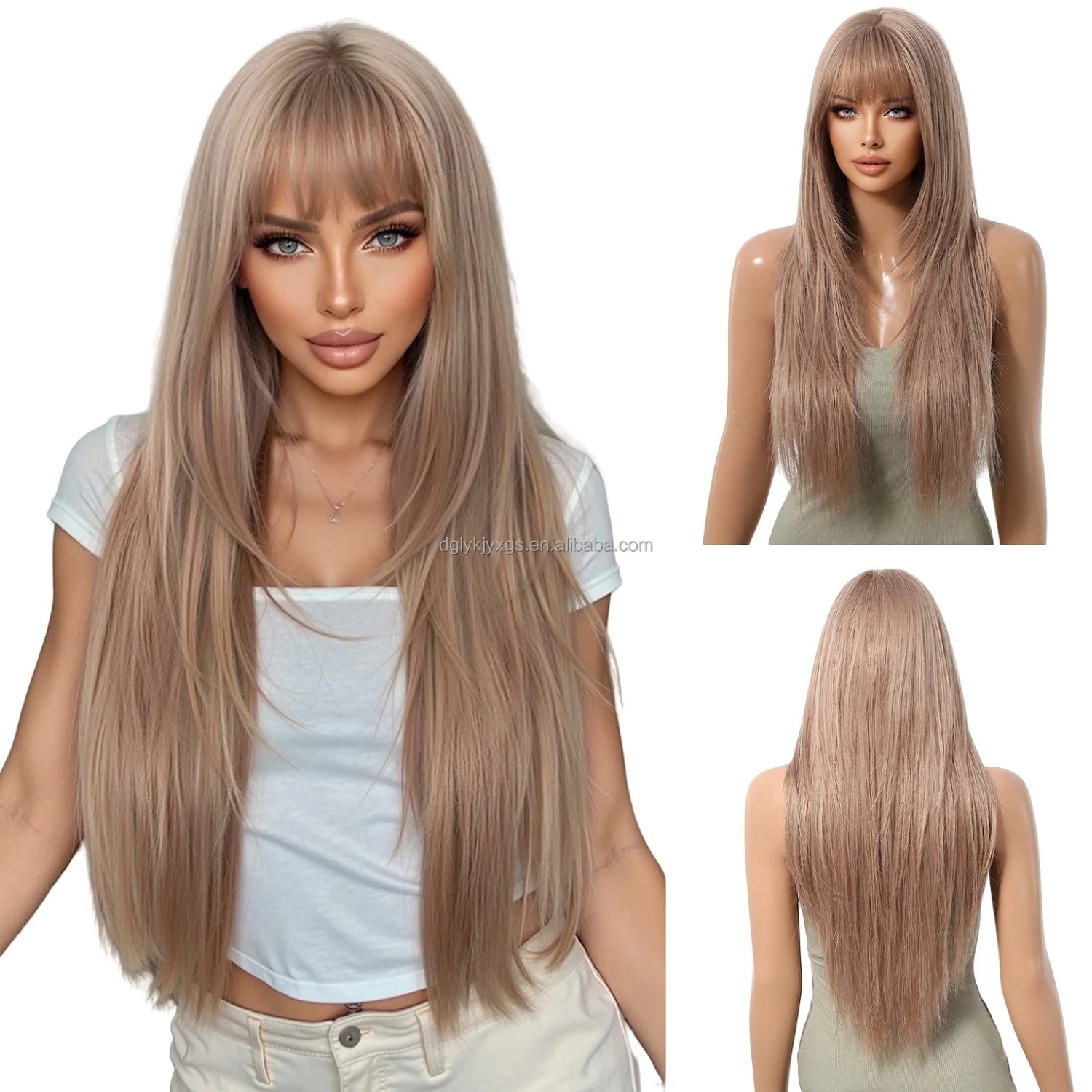 Wholesale Hot Selling Long Silky Straight Synthetic Wigs for Black Women Machine Made with Natural Look